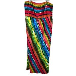 Lane Bryant Multi Color Rainbow Strapless Drawstring Maxi Dress Size 26 28